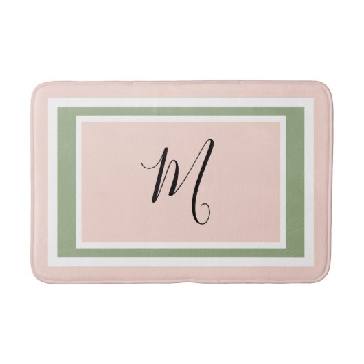 Monogram Script Geometrie Roush Pink Green Badematte (Vorderseite)
