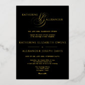 Monogram Script Gold Black Wedding Foil Einladung (Vorderseite)