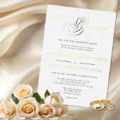 Monogram Script Gold White Black Wedding Folieneinladung