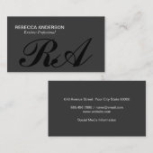 Monogram Script Gray | Grauer Hintergrund Visitenkarte (Vorne/Hinten)