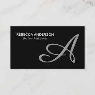 Monogram Script Gray   Schwarzer Hintergrund Visitenkarte