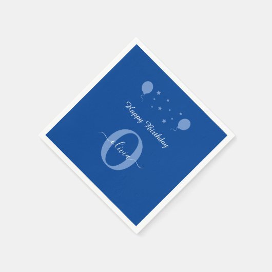 Monogram Script Happy Birthday Blue und White Serviette (Ecke)