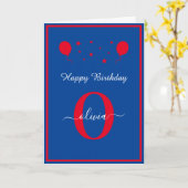 Monogram Script Happy Birthday Blue White Red Karte (Gelbe Blume)