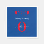 Monogram Script Happy Birthday Blue White Red Serviette (Vorderseite)