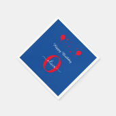 Monogram Script Happy Birthday Blue White Red Serviette (Ecke)