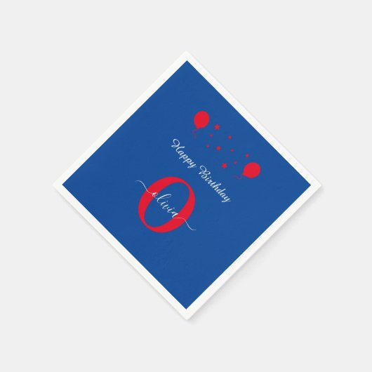 Monogram Script Happy Birthday Blue White Red Serviette (Ecke)