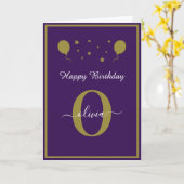 Monogram Script Happy Birthday Lila White Gold Karte (Gelbe Blume)
