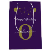 Monogram Script Happy Birthday Lila White Gold Mittlere Geschenktüte (Vorderseite)