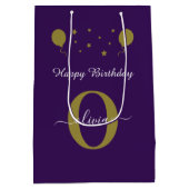 Monogram Script Happy Birthday Lila White Gold Mittlere Geschenktüte (Rückseite)