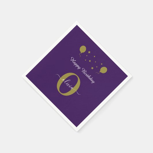 Monogram Script Happy Birthday Lila White Gold Serviette (Ecke)