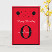 Monogram Script Happy Birthday Red Schwarz-weiß Karte (Gelbe Blume)