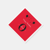 Monogram Script Happy Birthday Red Schwarz-weiß Serviette (Ecke)