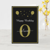 Monogram Script Happy Birthday Schwarz-weiß Gold Karte (Gelbe Blume)