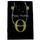 Monogram Script Happy Birthday Schwarz-weiß Gold Mittlere Geschenktüte (Vorderseite)