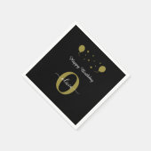 Monogram Script Happy Birthday Schwarz-weiß Gold Serviette (Ecke)