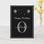 Monogram Script Happy Birthday Schwarz-weiß Gray Karte (Gelbe Blume)