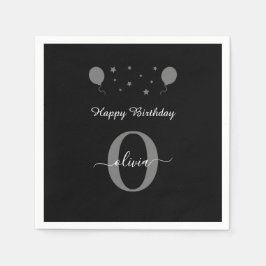 Monogram Script Happy Birthday Schwarz-weiß Gray Serviette