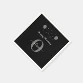 Monogram Script Happy Birthday Schwarz-weiß Gray Serviette (Ecke)