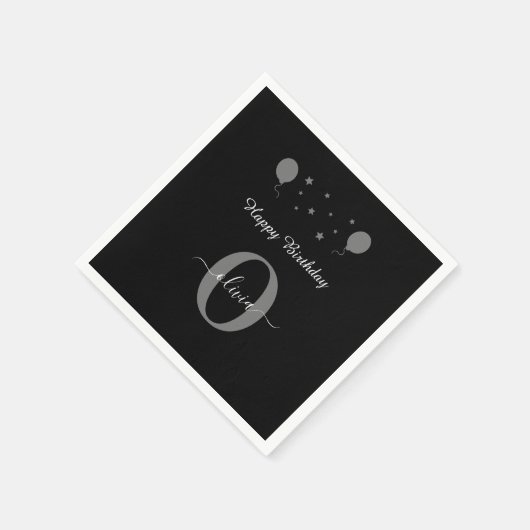 Monogram Script Happy Birthday Schwarz-weiß Gray Serviette (Ecke)