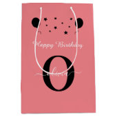 Monogram Script Happy Birthday Schwarz-weiß Pink Mittlere Geschenktüte (Vorderseite)