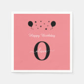 Monogram Script Happy Birthday Schwarz-weiß Pink Serviette (Vorderseite)