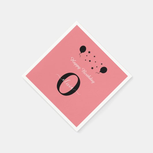 Monogram Script Happy Birthday Schwarz-weiß Pink Serviette (Ecke)