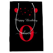 Monogram Script Happy Birthday Schwarz-weiß Red Mittlere Geschenktüte (Vorderseite)