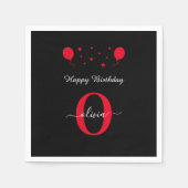 Monogram Script Happy Birthday Schwarz-weiß Red Serviette (Vorderseite)