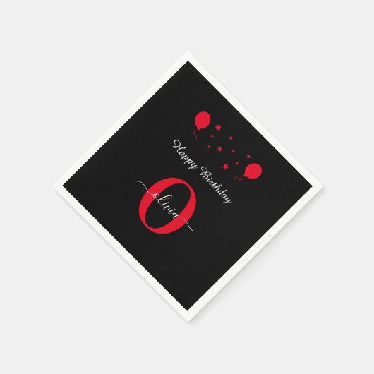 Monogram Script Happy Birthday Schwarz-weiß Red Serviette (Ecke)