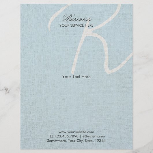 Monogram Script Hellblau Faux Leinen Broschüren (Vorne)