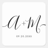 Monogram Script Hochzeitdatum Minimalistisch Quadratischer Aufkleber (Vorderseite)