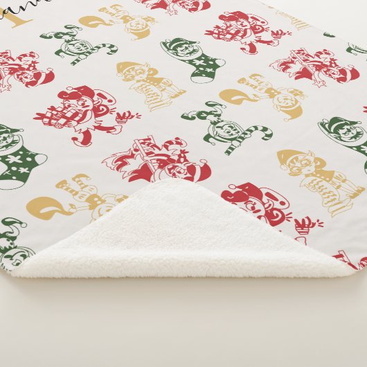 Monogram Script Holiday Elves Muster Green Gold Sherpadecke (3/4)