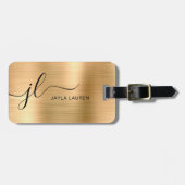 Monogram Script Imitate Gold Metal Steel Gepäckanhänger (Vorderseite horizontal)