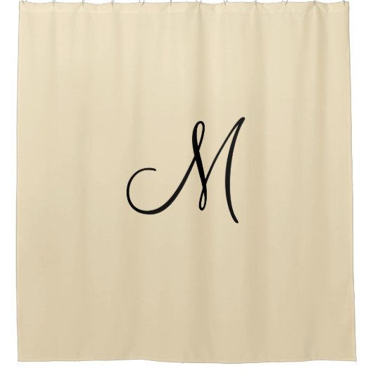 Monogram Script Initial Beige Schwarz Minimal Einf Duschvorhang (Vorderseite)