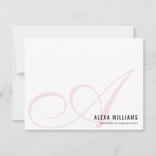 Monogram Script Initial Blush Pink Pastel Business Mitteilungskarte (Vorderseite)