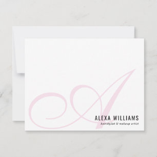 Monogram Script Initial Blush Pink Pastel Business Mitteilungskarte