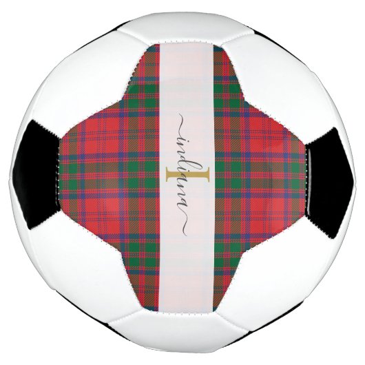 Monogram Script Initial Green Kariert Tartan Fußball (Gedreht)