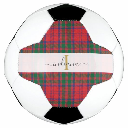 Monogram Script Initial Green Kariert Tartan Fußball (Vorderseite)