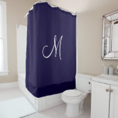 Monogram Script Initial Navy Blue White Minimal Duschvorhang (Beispiel)