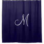 Monogram Script Initial Navy Blue White Minimal Duschvorhang (Vorderseite)