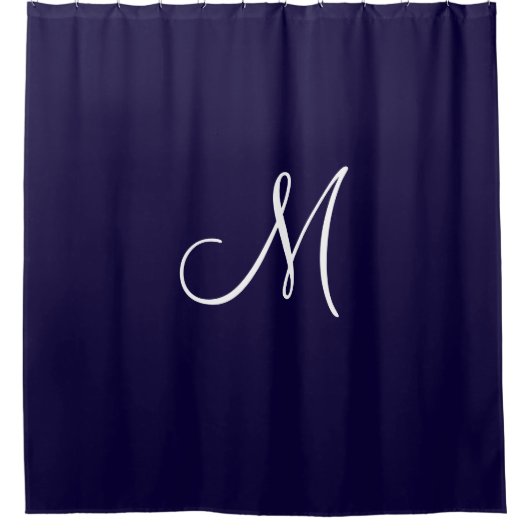 Monogram Script Initial Navy Blue White Minimal Duschvorhang (Vorderseite)