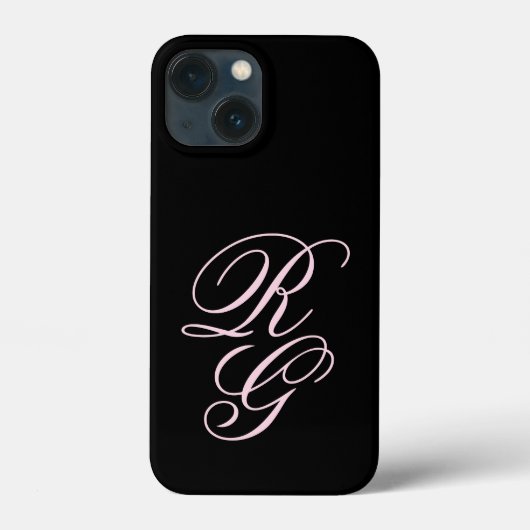 Monogram Script Initials Pink & Black Chic Case-Mate iPhone Hülle (Rückseite)