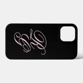 Monogram Script Initials Pink & Black Chic Case-Mate iPhone Hülle (Rückseite (Horizontal))