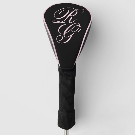 Monogram Script Initials Pink & Black Golf Headcover (Vorderseite)