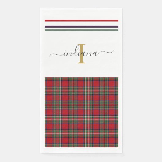 Monogram Script Kariert Clan Stewart Rustic Tartan Serviette (Vorderseite)