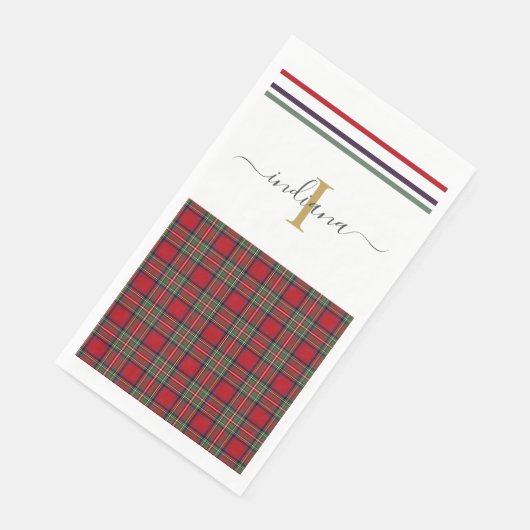 Monogram Script Kariert Clan Stewart Rustic Tartan Serviette (Ecke)