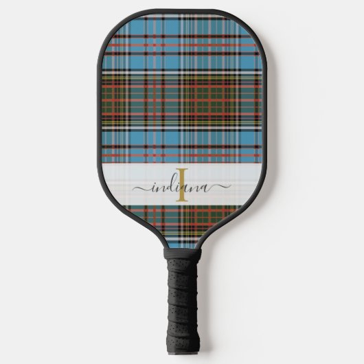 Monogram Script Kariert Classic Lila Tartan Pickleball Schläger (Vorderseite)