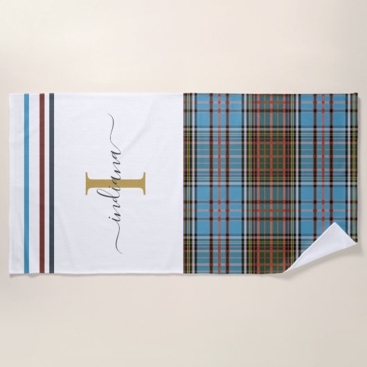 Monogram Script Kariert Tartan Clan Anderson Karo Strandtuch (Vorderseite)