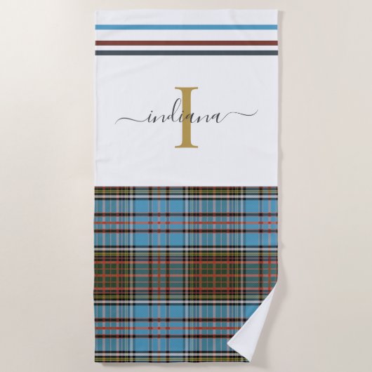 Monogram Script Kariert Tartan Clan Anderson Karo Strandtuch (Vorderseite)