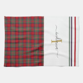 Monogram Script Kariert Tartan Stewart Rustic Geschirrtuch (Horizontal)